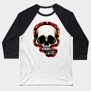 Red Plaid Skull Baseball T-Shirt